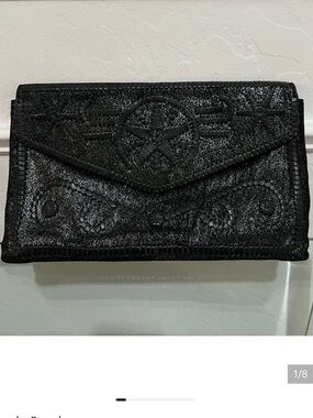 Lucky Brand Clutch Shimmer Embroidered Cowhide Leather Envelope Style